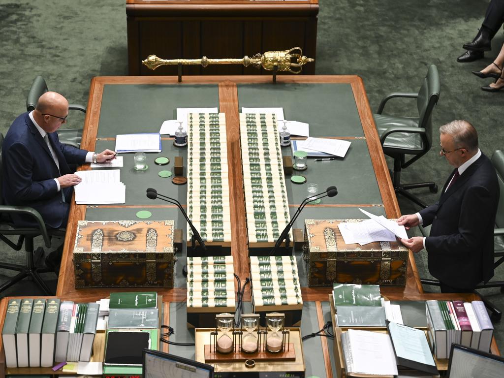 Opposition Leader Peter Dutton (left) and Prime Minister Anthony Albanese in Parliament