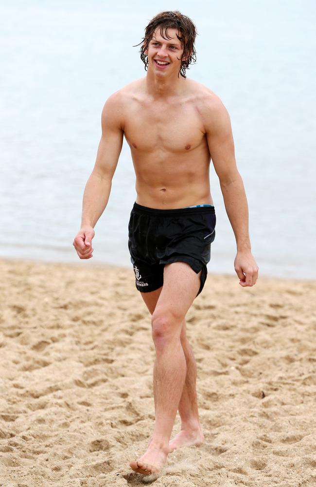 Fremantle Dockers recovery session St Kilda Beach. Nathan Fyfe. Picture: Mark Stewart