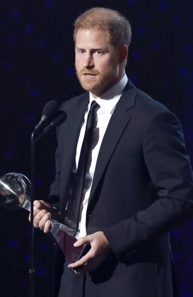 Harry accepts the Pat Tillman Award onstage during the 2024 ESPY Awards at Dolby Theatre on July 11, 2024 in Hollywood. Picture: Frazer Harrison/Getty Images