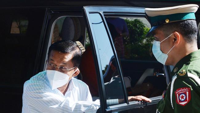 Myanmar military commander General Min Aun Hlaing after casting his vote in Naypyidaw on Sunday. Picture: AFP