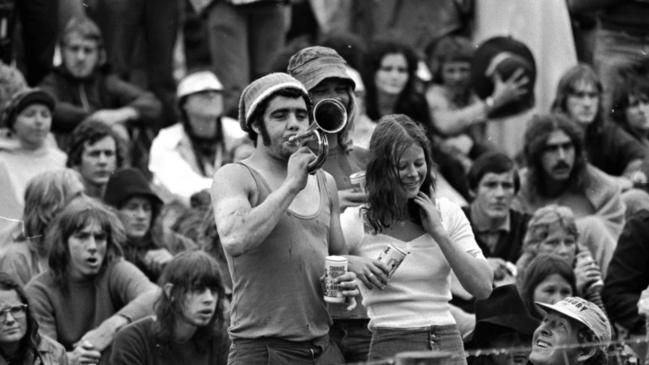 The crowd makes some noise at the 1975 Sunbury Festival.