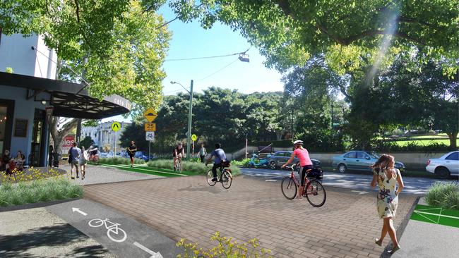 An artist’s impression of the Wilson St cycleway. Picture: City of Sydney