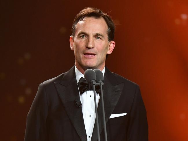 AFL CEO Andrew Dillon read out the votes for this year’s Brownlow Medal. Picture: Getty Images