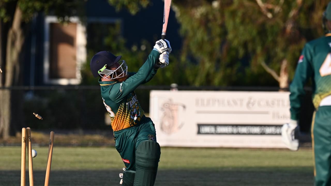 A Thomson batter is bowled against Alexander Thomson in the Round 2 T20 match. Picture: Wes Cusworth.