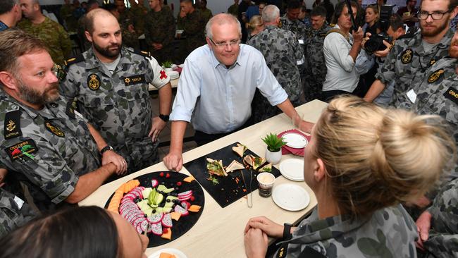 Prime Minister Scott Morrison had lunch with members of the ADF. Picture: AAP