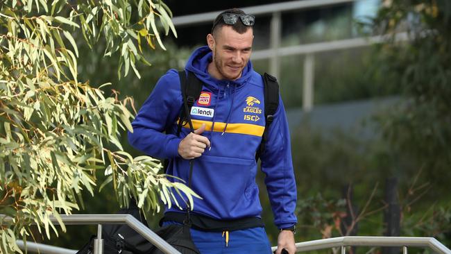 West Coast’s Luke Shuey arrives at the club before flying out for Queensland