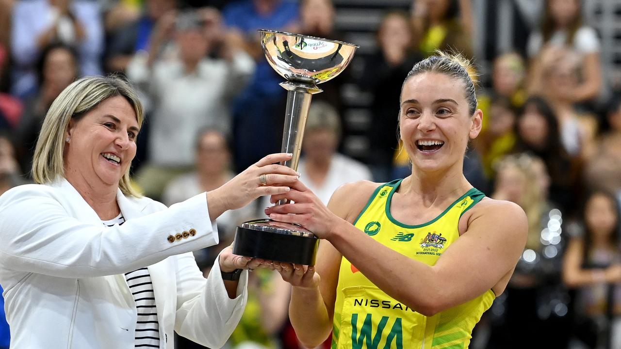 Liz Watson and Stacey Marinkovich with the Constellation Cup.