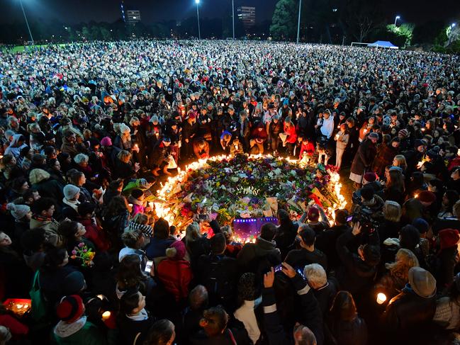 More than 10,000 people attended the Princes Park vigil for Ms Dixon. Picture: Jason Edwards