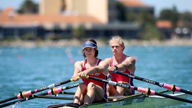 Rowers Mitch Reinhard and Oscar McGuinness save money by spreading costs among mates. Picture: AAP/Dean Martin