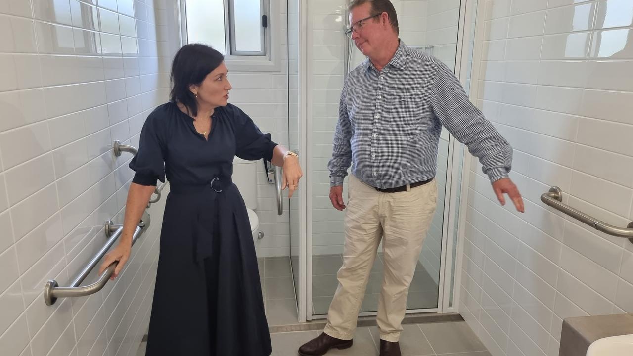 Queensland Minister for Communities and Housing Leeanne Enoch and Rockhampton MP Barry O'Rourke inside one of the units at the Kerrigan Street complex.