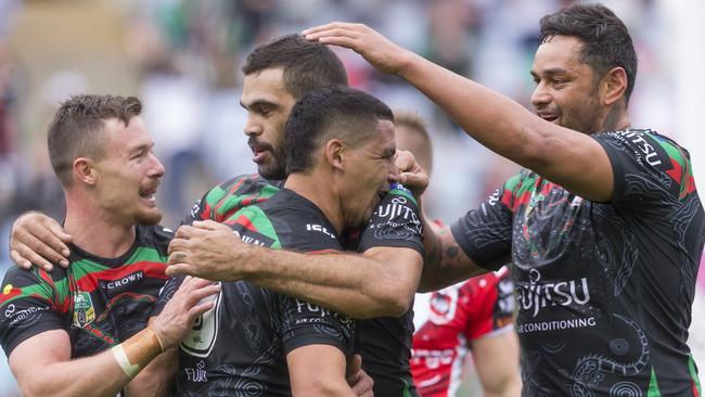 The Rabbitohs are enjoying their footy again. (AAP Image/Craig Golding)