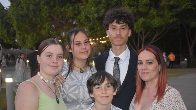 Katie Senior, Braithyn Vidot, Shonte Vidot, Kayden Vidot and Layla Heremaia at Runcorn State High School 2023 formal. Photos: Georgie Walker.