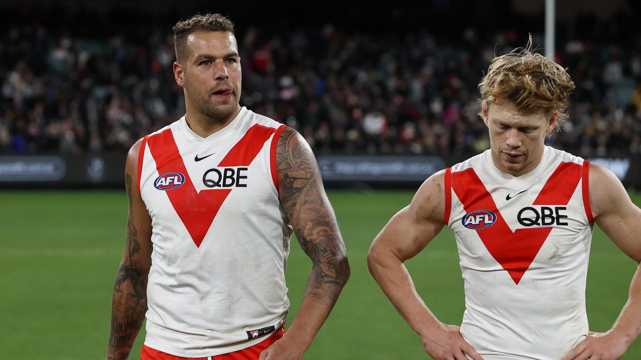 Buddy walks off at the Pies game. Pic: Michael Klein