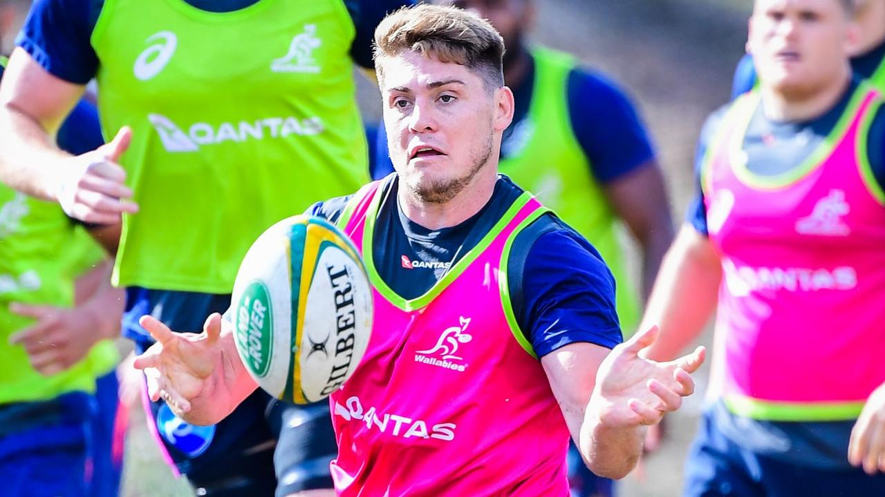 James O’Connor joins in attack drills at a Wallabies hopefuls camp club in Brisbane.