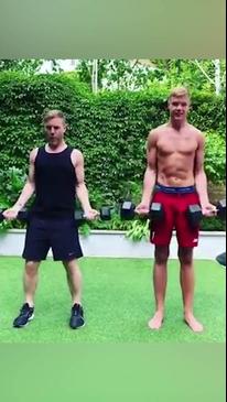 Gary Barlow works out with his GIANT son