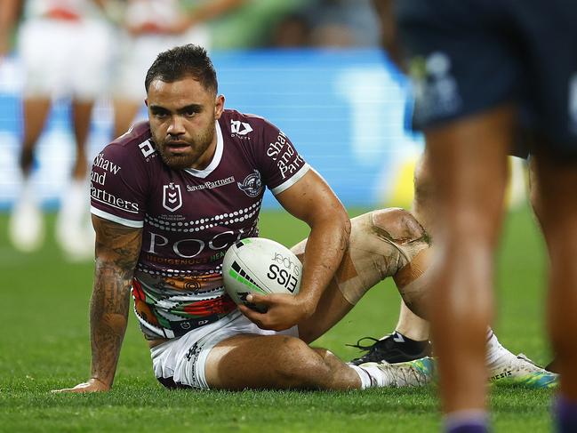 Dylan Walker limped off after aggravating his knee injury. Picture: Daniel Pockett/Getty Images