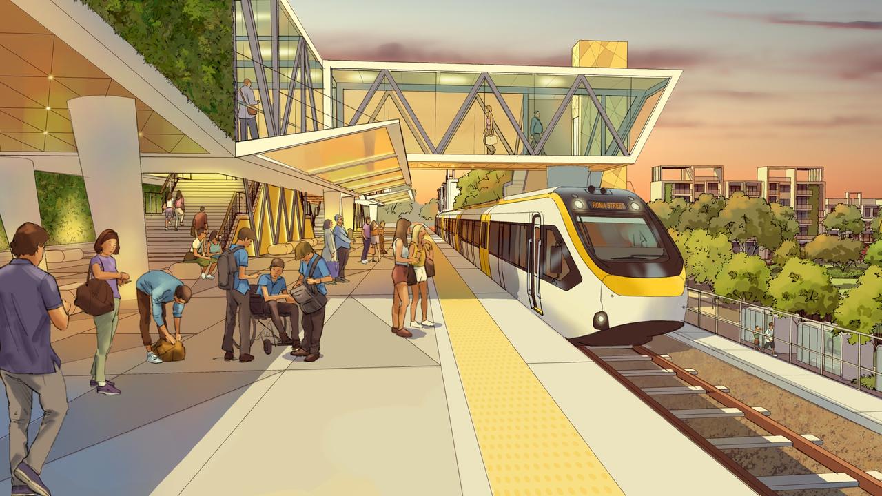 An artist’s impression of the new rail line into the heart of the Sunshine Coast. Source: Queensland Government