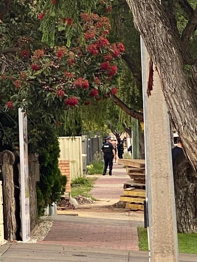 Police took a man from a home on Liascos Ave just before 7pm. Picture: Patrick James