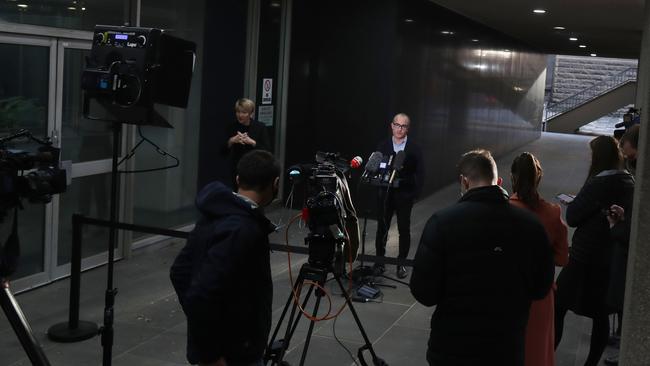 Victorian Acting Premier, James Merlino fronts the cameras. Picture: NCA NewsWire / David Crosling