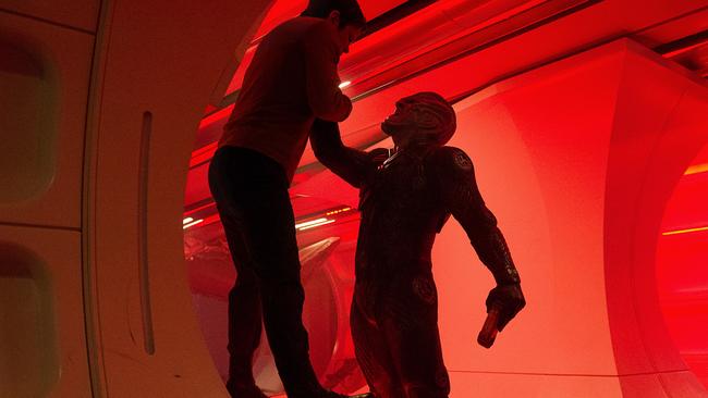 Chris Pine is Kirk and Idris Elba plays Krall in Star Trek Beyond, which was co-written by Simon Pegg. Picture: Paramount