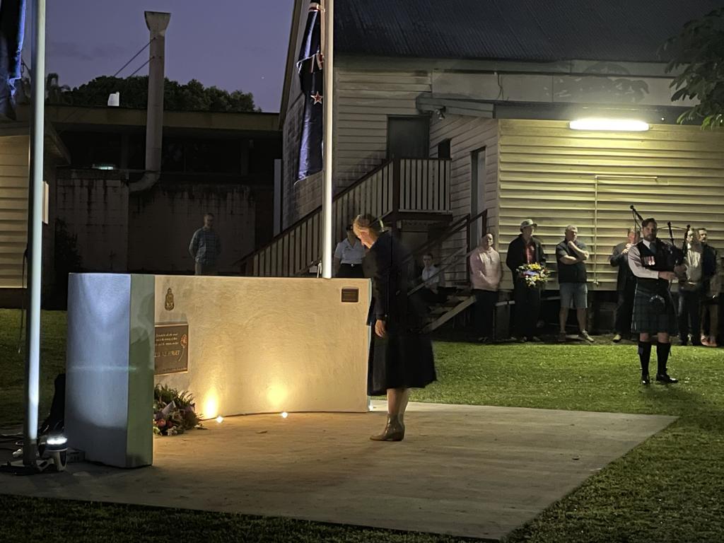 Member for Whitsunday Amanda Camm laying a wreath at the Farleigh cenotaph. Photo: Fergus Gregg