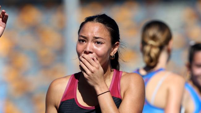 Queenslands Thewbelle Philp ran a 100m season best time of 11.38. Picture David Clark