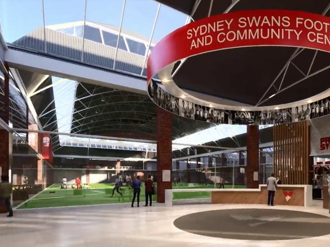 An artist's impression of the new Sydney Swans headquarters at Moore Park's Royal Hall of Industries. Picture: Supplied