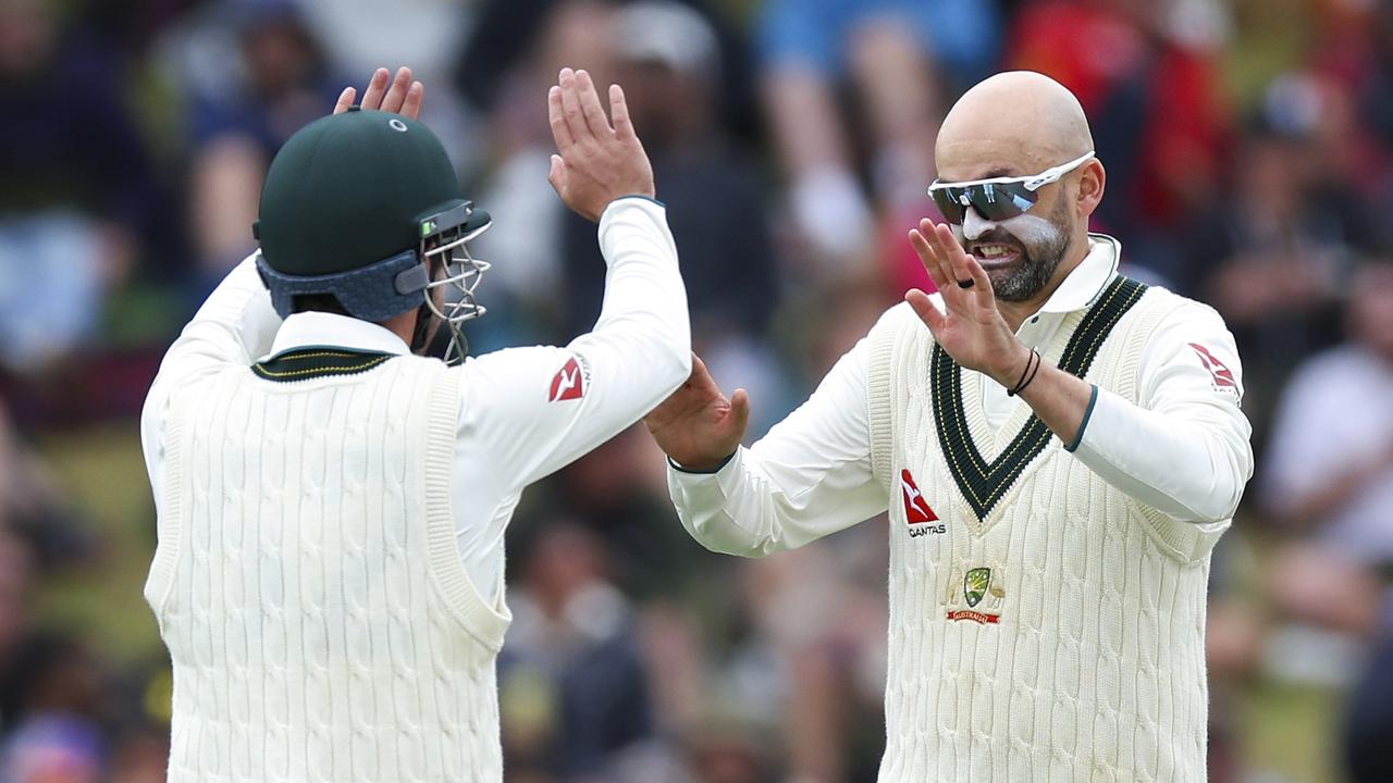 Nathan Lyon (right) will be critical as the Aussies chase victory. (Photo by Hagen Hopkins/Getty Images)