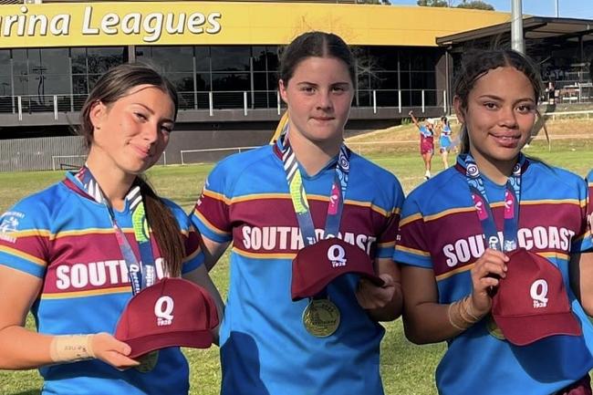 Keebra Park State High School weapons Kobie Atarau, Ivy O'Brien (middle) and Oriana Papalii (right).