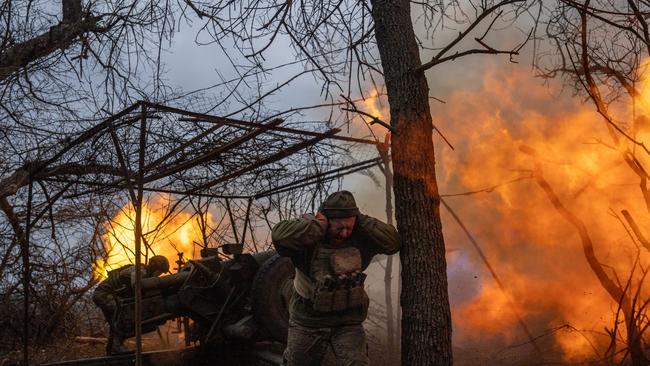 Ukrainian servicemen from the 10th Brigade brigade known as Edelwiess work along the frontline outside of Soledar, Ukraine.