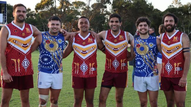 Jacob Wilson (second from right) before last season’s RMFL indigenous Round. Picture: Supplied/Jodie Jaensch