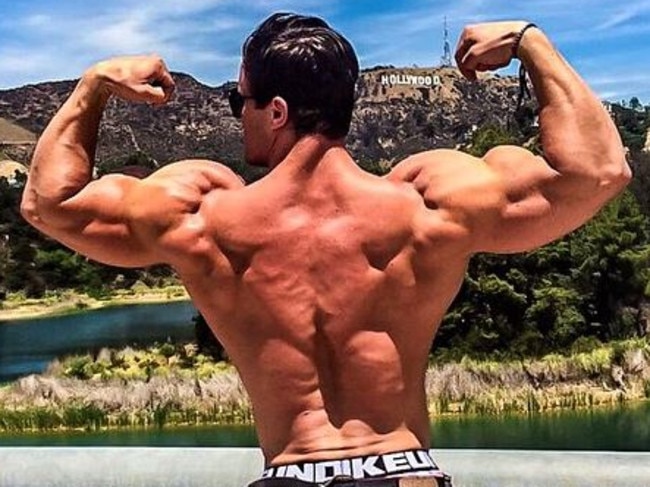 Mr Von Moger strikes a pose in front of the Hollywood sign. Picture: Instagram