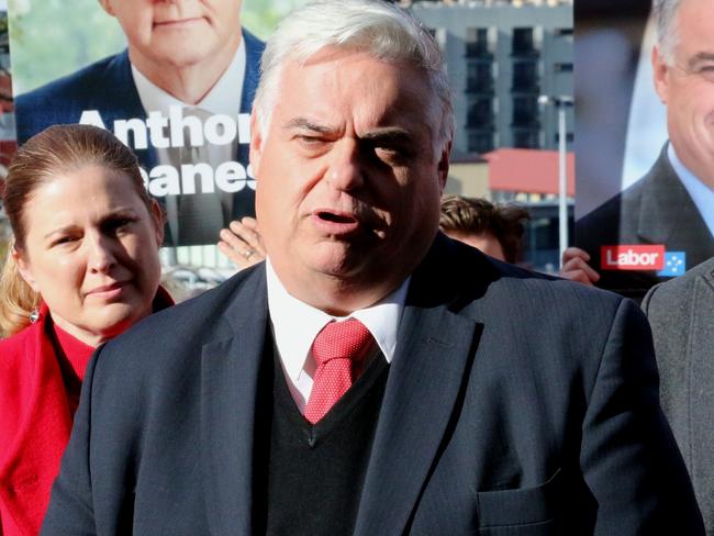 Lyons MP Brian Mitchell fronts Labor's candidates from southern Tasmania during a press conference in Hobart on Friday, May 20, 2022.