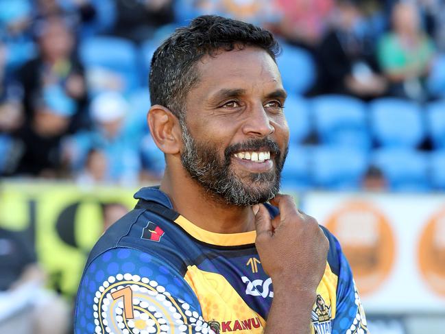 Titans have named one of the stands at Cbus Super Stadium after club legend Preston Campbell.Photo of him in front of the stand.Photo by Richard Gosling