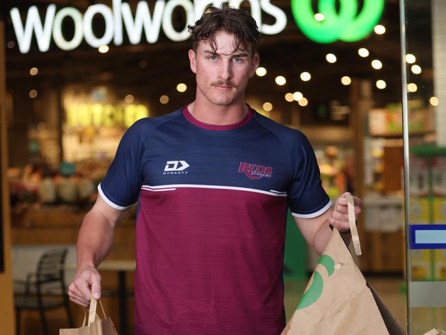 Gilbert Donaldson from Ascot at Hendra Woolworths with his woolies bags . Pic Annette Dew