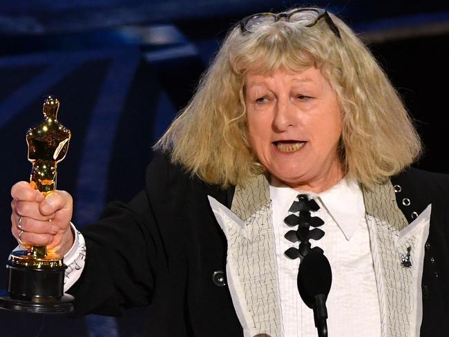 British costume designer Jenny Beavan accepted the award for Best Costume Design for Cruella. Picture: AFP