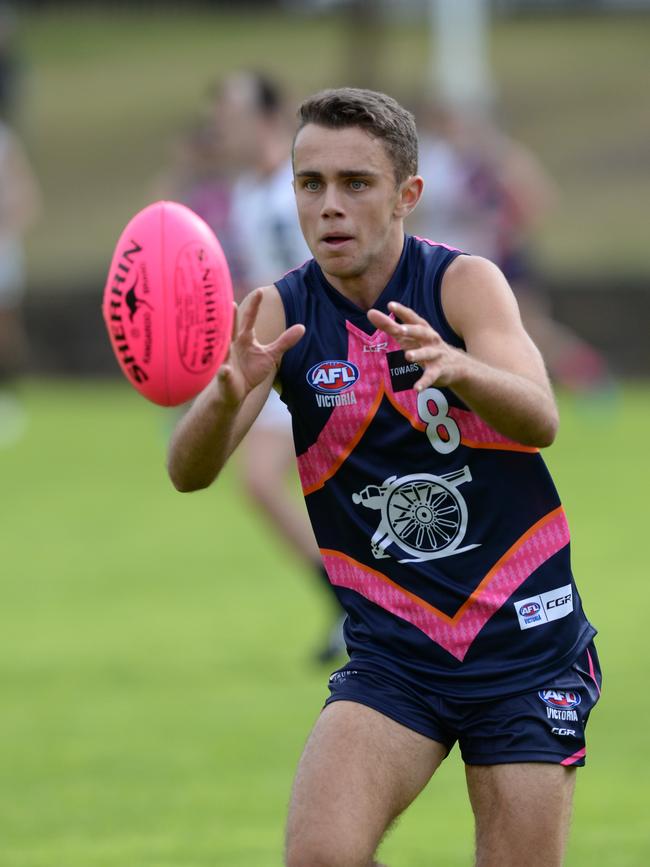 Lachlan Sholl takes possession for Calder Cannons in the TAC Cup.