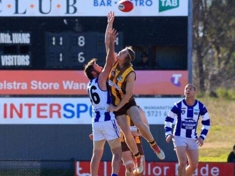 Stabbing victim Jaxen Henderson Gillespie playing footy for North Wangaratta football club. Picture: Supplied