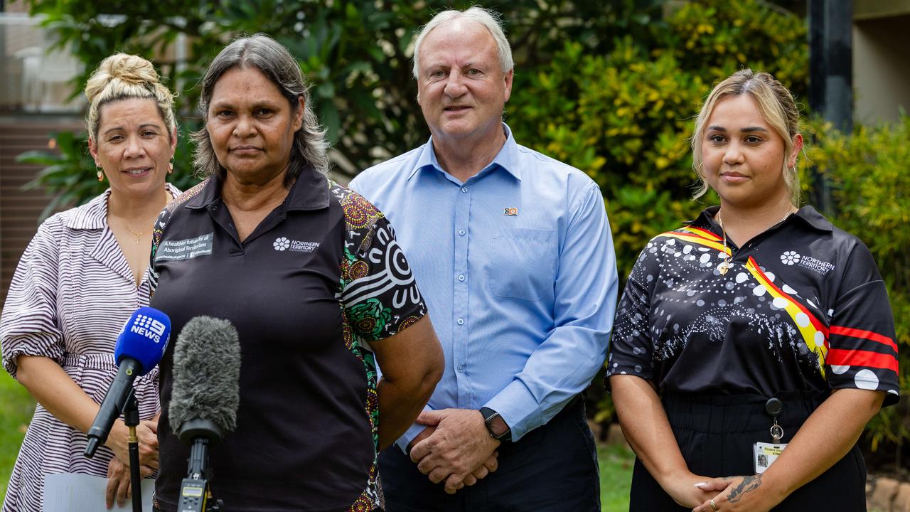 Chief First Nations Health Officer Samara Hanley, NT Health director of workforce development Maureen Namitch, Health Minister Steve Edgington and NT Health Aboriginal Cadetship recipient Ebony Hill. Picture: Pema Tamang Pakhrin