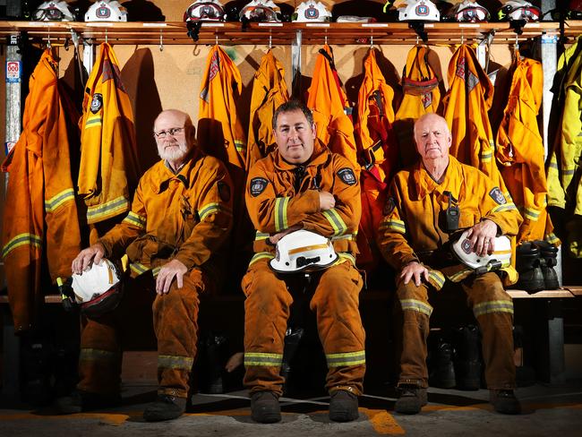 Magra Fire Brigade members Andrew Pegg, left, Dallas Featherstone and Wayne Marshall are gearing up for a potentially terrible fire day with temperatures set to hit 38 degrees in the Derwent Valley. Picture: NIKKI DAVIS-JONES