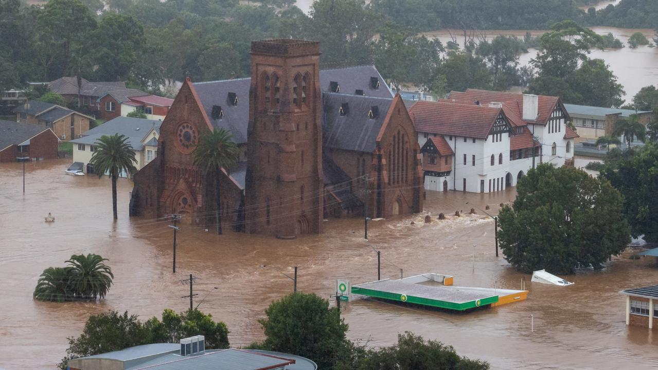 Some of Lismore’s most iconic buildings were flooded, as seen from an Australian Defence Force helicopter.