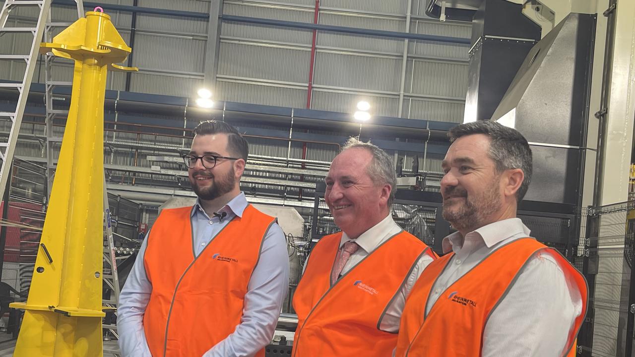 Deputy Prime Minister Barnaby Joyce with Rheinmetall Nioa Munitions project manager Jeff Crabtree and corporate development officer Jackson Nioa.