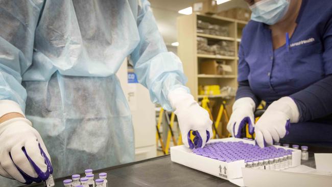 A batch of the Pfizer vaccines are prepped for distribution. Picture: NCA NewsWire / Wayne Taylor