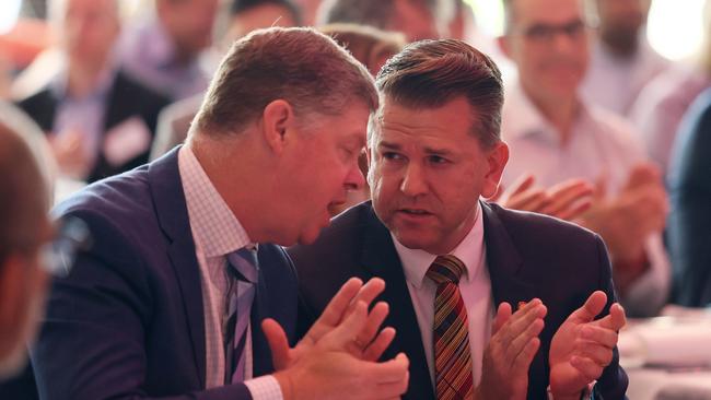 Queensland Deputy Premier Jarrod Bleijie with QMCA CEO Andrew Chapman. Picture: NewsWire/Tertius Pickard