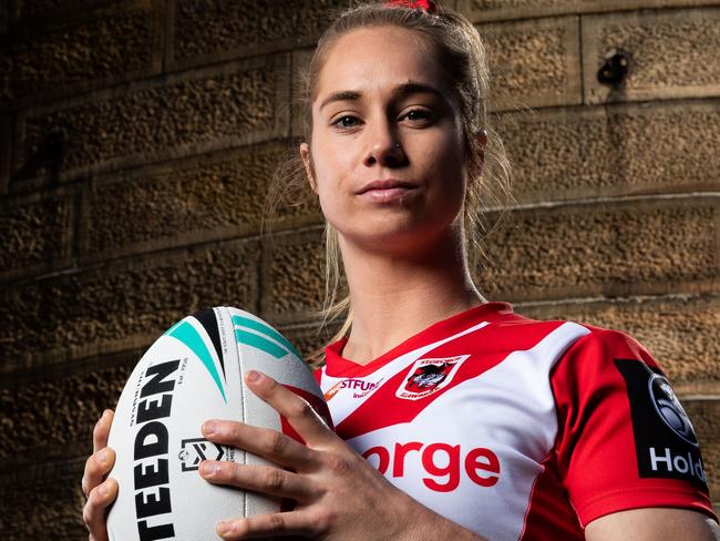 SYDNEY, AUSTRALIA - SEPTEMBER 03: Kezie Apps of the Dragons poses during the NRL Women's Premiership 2019 Season launch at The Cell Block Theatre on September 03, 2019 in Sydney, Australia. (Photo by Mark Metcalfe/Getty Images)