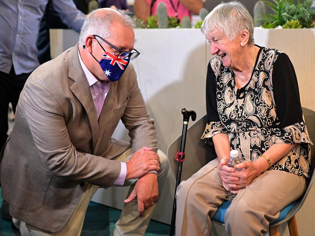 The PM said elderly Australians would not be ‘herded into tents’ to speed up progress. Picture: Steven Saphore / AFP