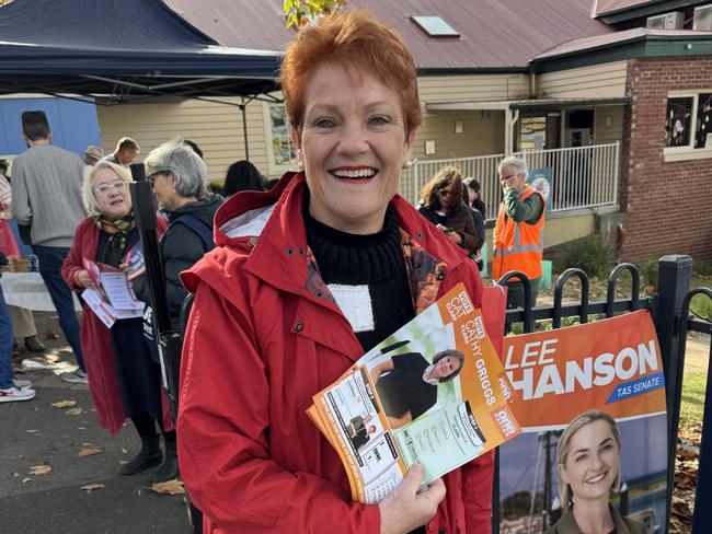 One Nation leader Pauline Hanson at the Lansdowne Crescent Primary School booth. Picture: Nikki Davis-Jones