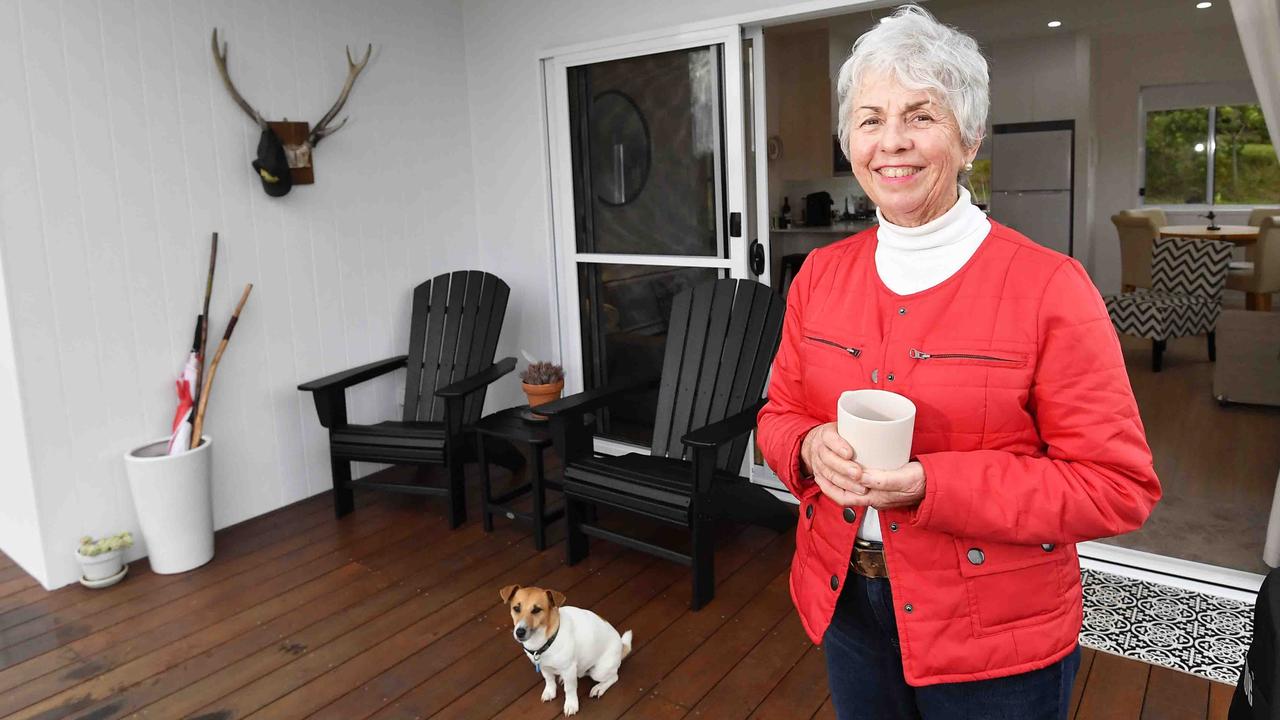 Customer Julia Cannon outside a cottage built by Saltair Modular. Picture: Patrick Woods.