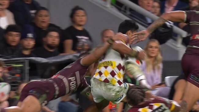 Tommy Talau slipped off his tackle. Photo: Fox Sports