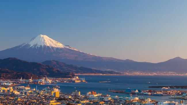 Mountain Fuji from the port city of Shimizu.